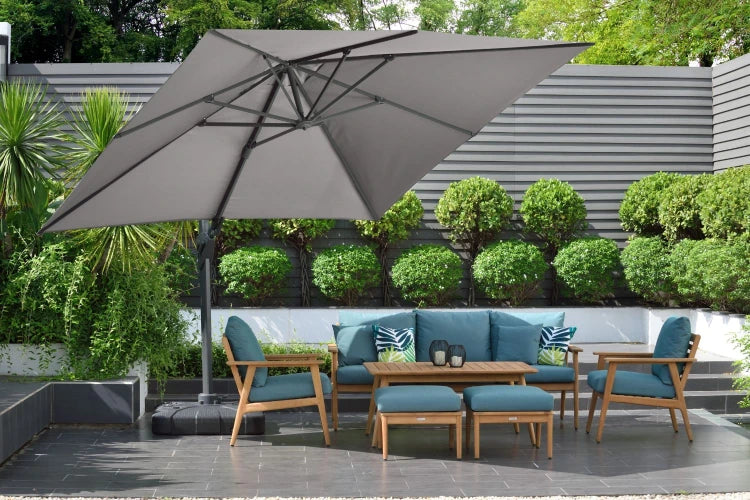 3m Deluxe Square Cantilever Aluminium Parasol Set - Grey